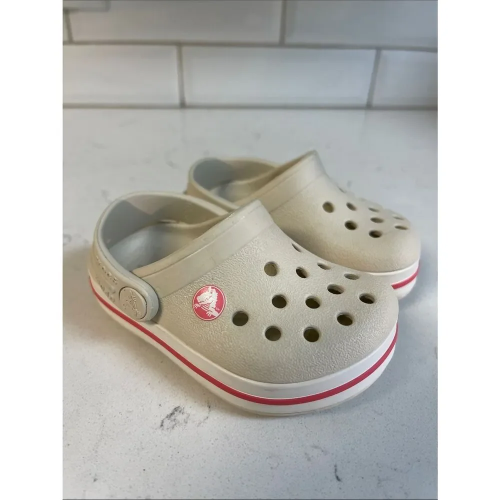 CROCBAND CUTOUT DETAIL ROUND TOE CLOGS - BEIGE - STUCCO MELON 204537 Size 4